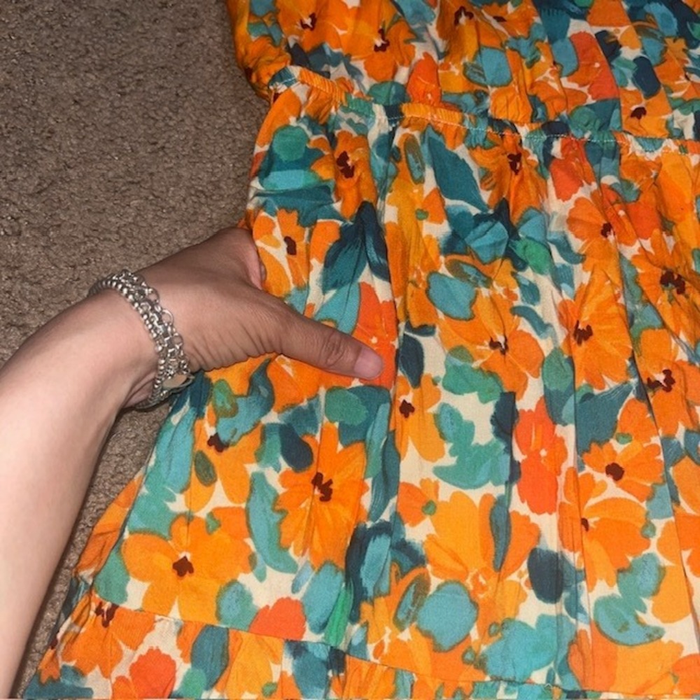 ModCloth Twists and Tendrils Overall Tiered Midi Dress Floral Orange Green 2X - Picture 4 of 9